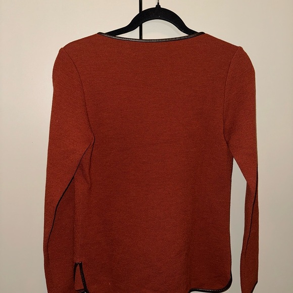 Veronica Beard Leather Accents Long Sleeve Women's Top in Rust Size 0 - Picture 2 of 7
